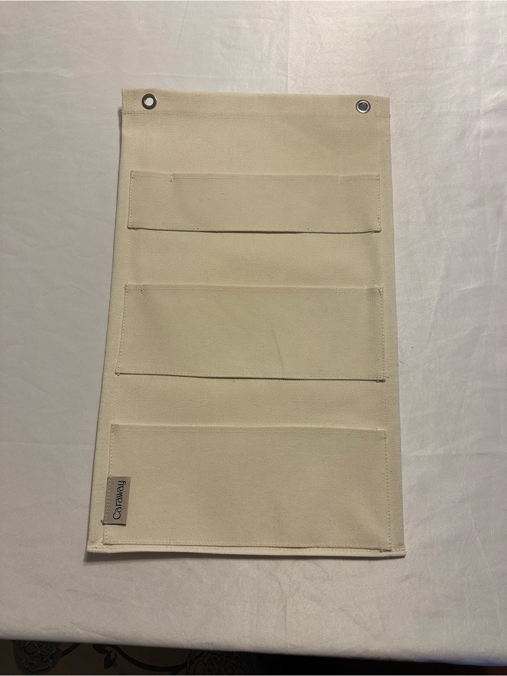 Caraway Pot Lid Cream Canvas Hanging Organizer with 3 Pockets